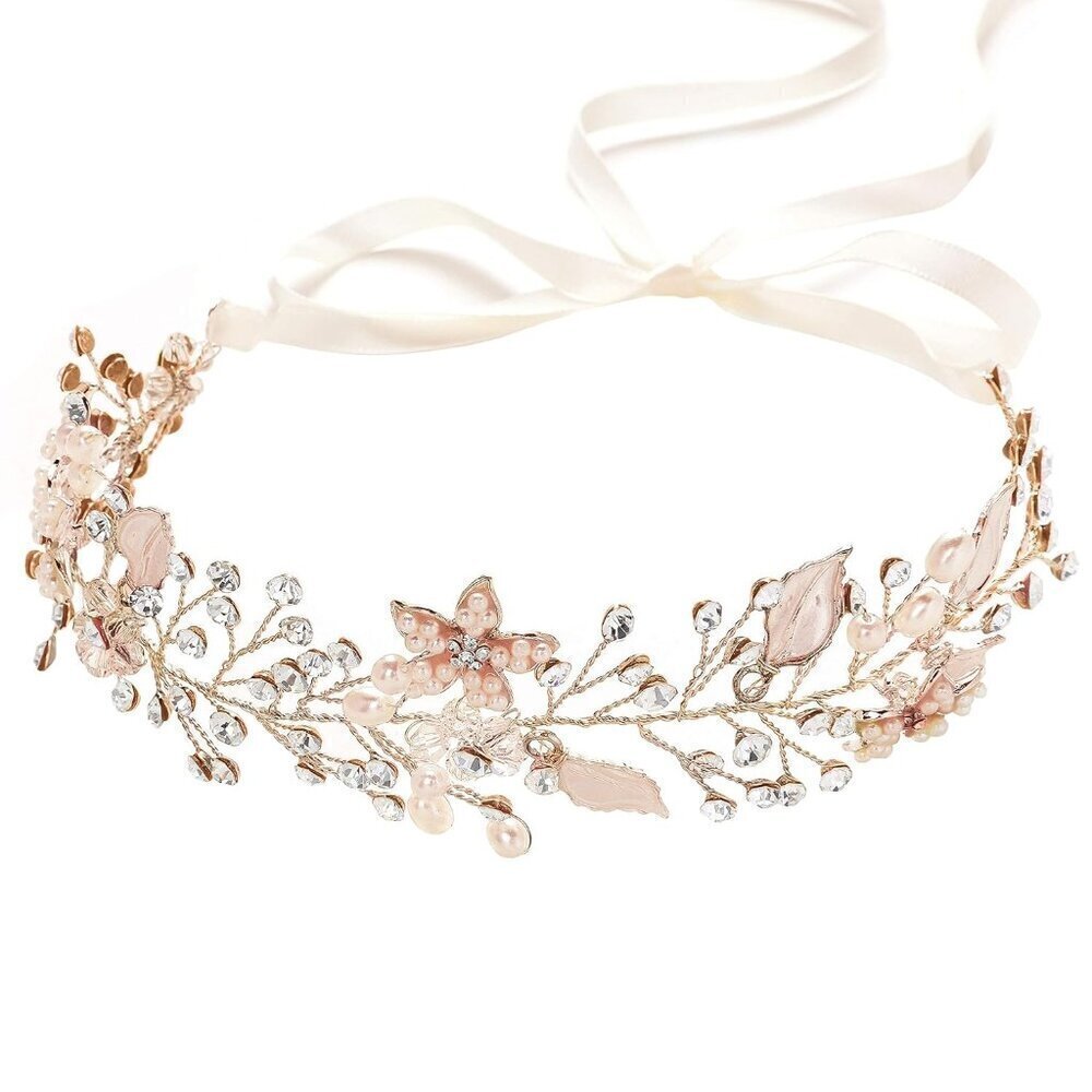 Flower Girl Fairy Headpiece - Rose Gold Leaf Girls Toddler Crown Hair Pi…